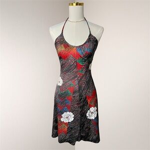 Vintage Geometric Floral Halter Dress